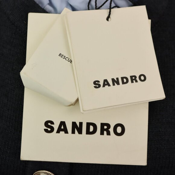 NWT Sandro Wool Blend Knit Cardigan w/ Detachable Ruffle Collar in Anthracite XS - Picture 7 of 10